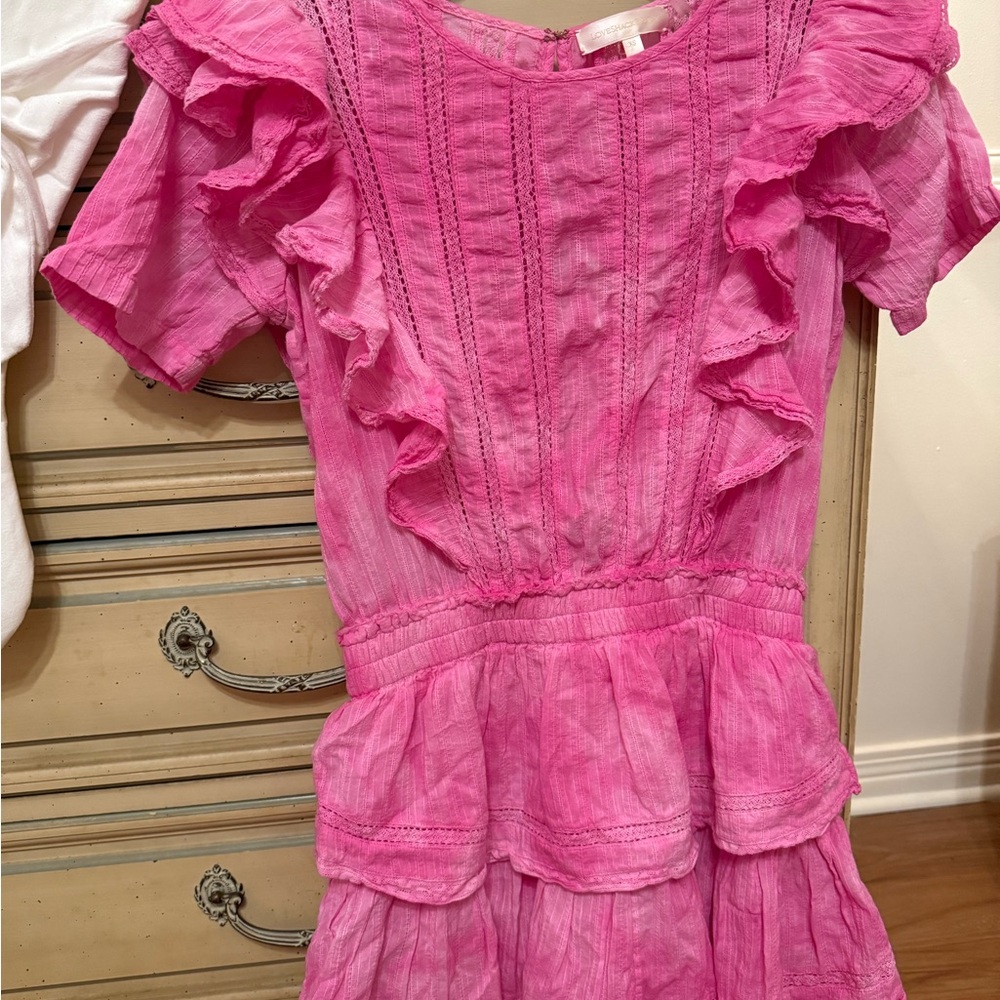 LoveShackFancy Pink Ruffle Mini Natasha Dress